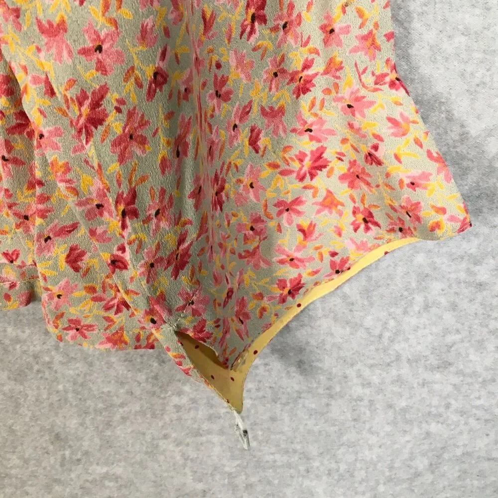 Vtg Womens M April Cornell Pink Floral Long Sleeve Button Shirt W /Pockets